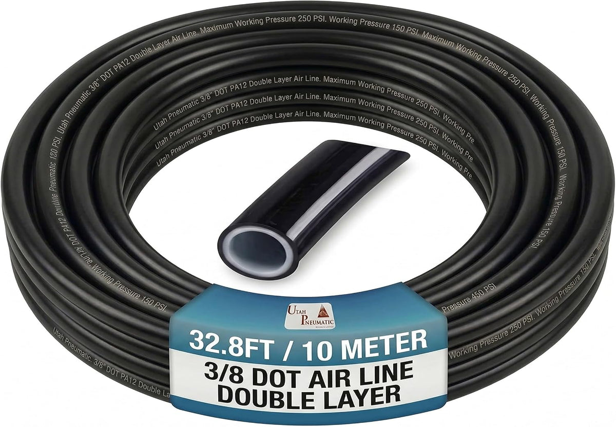 UTAH PNEUMATIC 3/8 inch DOT Type B Reinforced Nylon Air Brake Tubing 32.8 Feet Black