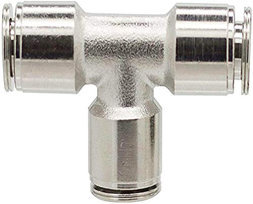 Pack of 2 Nickel-Plated Brass Push to Connect Fittings 1/4"Od Tee Connect Union Push Fit Tube Fittings Pneumatic Fittings Air Line Fittings Tube Connector Push Tube Fittings