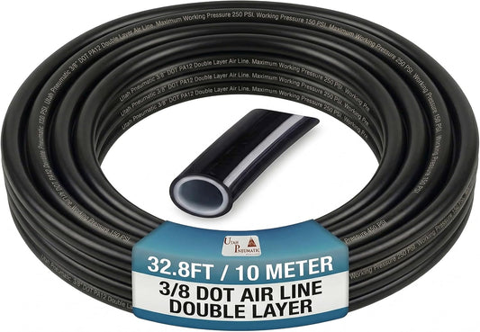 UTAH PNEUMATIC 3/8 inch DOT Type B Reinforced Nylon Air Brake Tubing 32.8 Feet Black