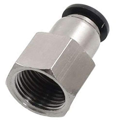Push to Connect Air Fittings 3/8" Od 1/4" Npt Female Nylon & Nickel-Plated Brass Pneumatic Fittings Air Line Fittings Straight Union Fitting PTC Pneumatic Connectors (Pack of 10 Pcf)