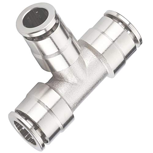 Pack of 5 Nickel-Plated Brass Push to Connect Air line Fittings Tee 1/4"Od Union Connect Air Fittings Quick Connect Push Lock Fittings Air Bag Fittings Pneumatic Fittings