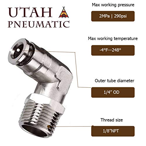 Push to Connect Air Fittings 1/4" Od 1/8" Npt Elbow Nickel-Plated Brass Pneumatic Fittings Air Line Fittings 90 Degree Air Fitting Union Fitting Pneumatic Connectors (5 Pack pl1/41/8b)